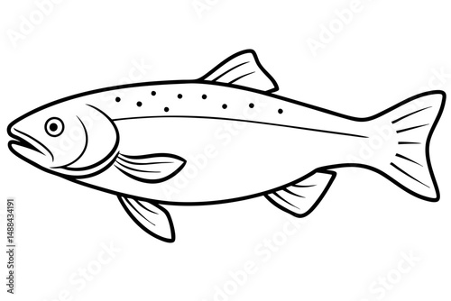 trout fish silhouette line art vector illustration with a white background