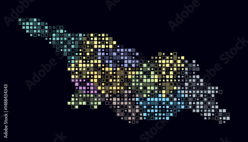 Georgia, shape of the country build of colored cells. Digital style map of the Georgia on dark background. Small size square blocks. Creative vector illustration.