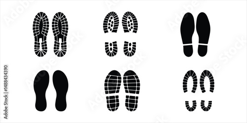 shoeprint icon silhouette vector hand drawn illustration on white background. foot print icon set.
