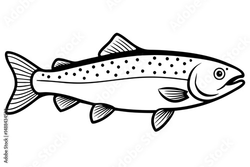 trout fish silhouette line art vector illustration with a white background