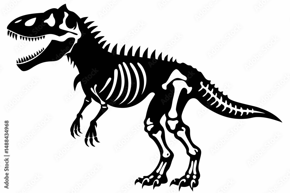 Fototapeta premium tyrannosaurus rex skeleton silhouette line art vector illustration with a white background