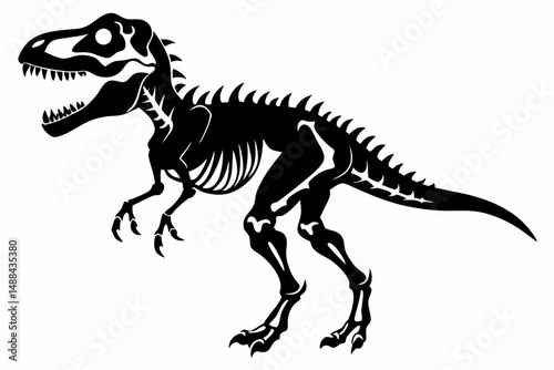 tyrannosaurus rex skeleton silhouette line art vector illustration with a white background