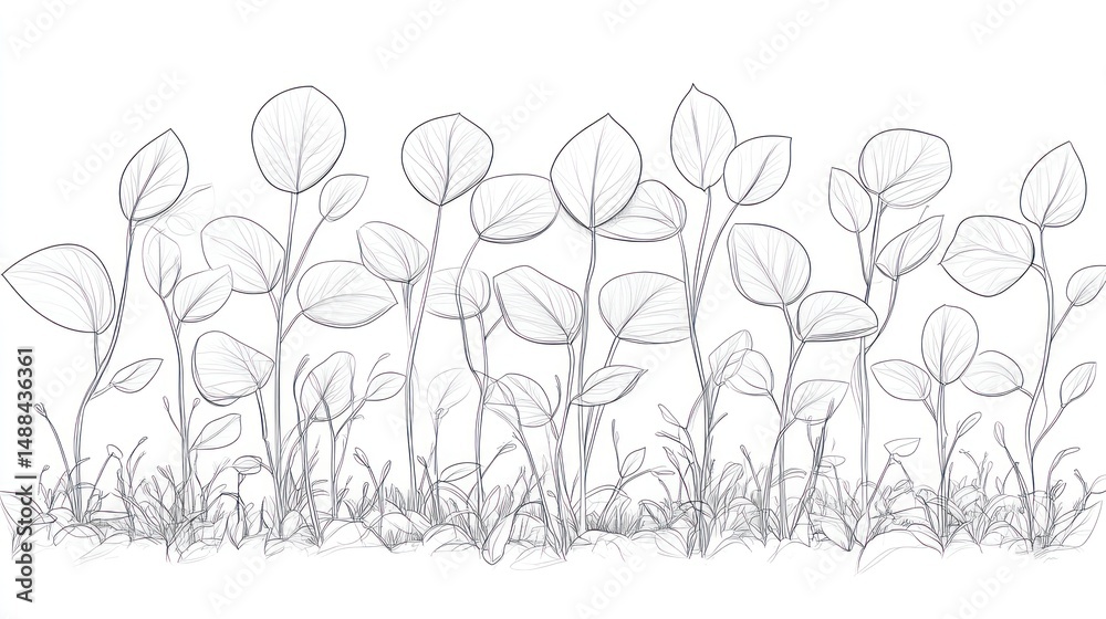 Fototapeta premium Line art illustration of plants growing in soil