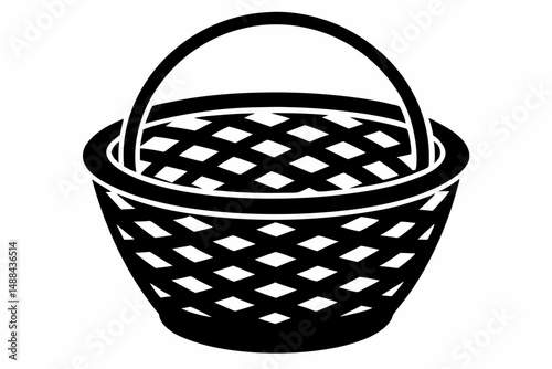 wicker basket silhouette line art vector illustration with a white background