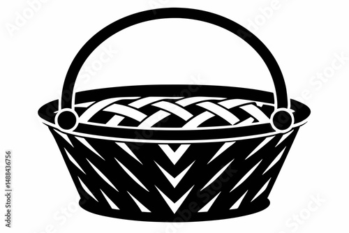 wicker basket silhouette line art vector illustration with a white background