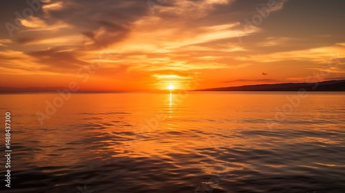 Fiery Sunset Over Calm Sea.