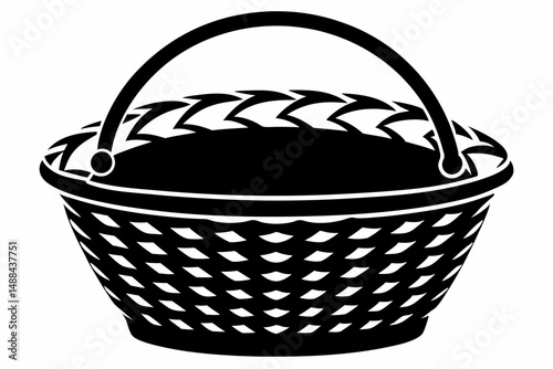 wicker basket silhouette line art vector illustration with a white background