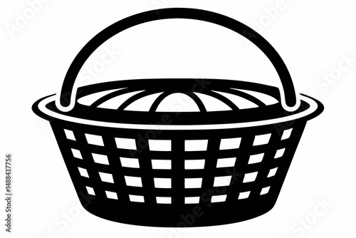 wicker basket silhouette line art vector illustration with a white background