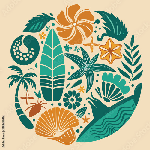 Vintage Surf Lifestyle Vector Collage for Graphics