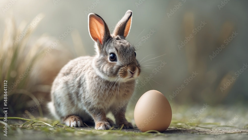 Fototapeta premium Small bunny and egg, backdrop