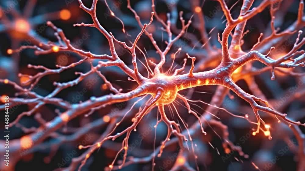 conceptual 3d neural network featuring swift electrical pulses, branches glowing in vivid hues, deep black backdrop for enhanced visibility, sleek and simple design focusing on neural impulses
