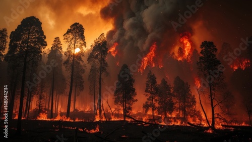 forest fire, wildfire, ablaze forest photo