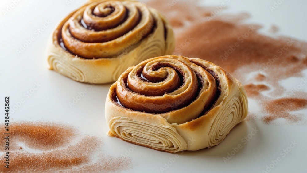 Fototapeta premium Tasty cinnamon roll buns set against a white background