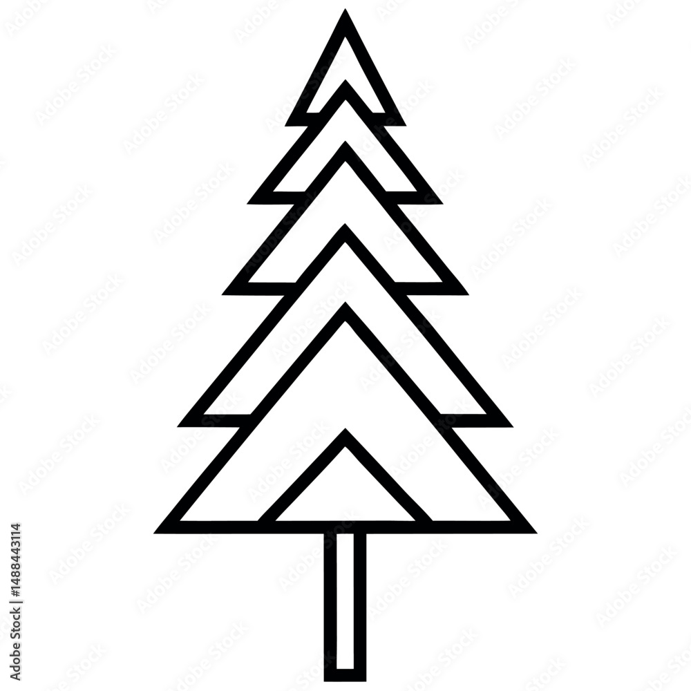 Obraz premium Pine Tree Simple Line Drawing – Black and White Forest Vector