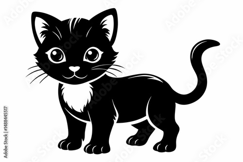 kitten marvels silhouette line art vector illustration with a white background