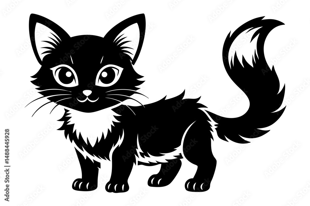 Obraz premium kitten marvels silhouette line art vector illustration with a white background