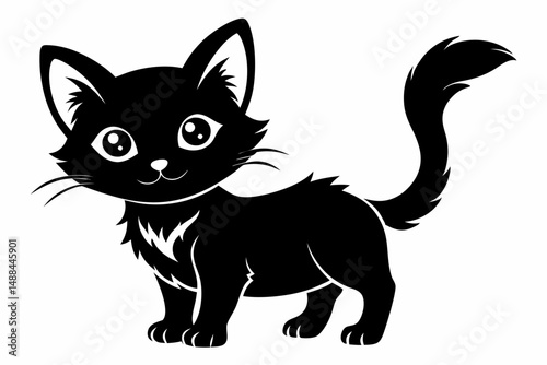 kitten marvels silhouette line art vector illustration with a white background