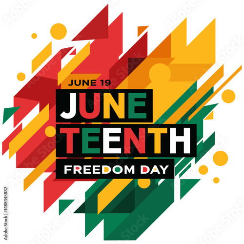 Juneteenth, Freedom day vector design with 
Red, yellow & green geometric abstract 
background pattern for African American 
culture, event, card, web banner, 
social media, poster, June 19