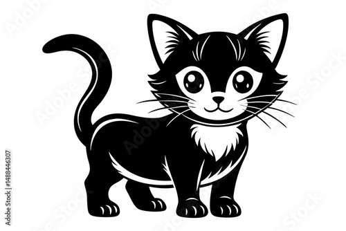 kitten marvels silhouette line art vector illustration with a white background