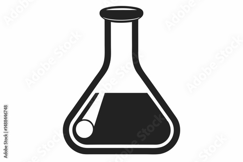 laboratory flask silhouette line art vector illustration with a white background
