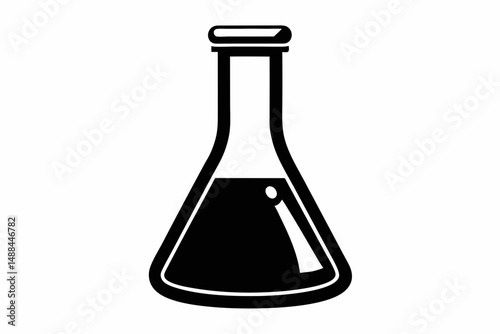 laboratory flask silhouette line art vector illustration with a white background