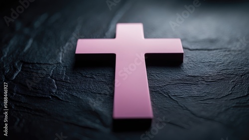 Christian cross featuring a pink cross against a textured black background.