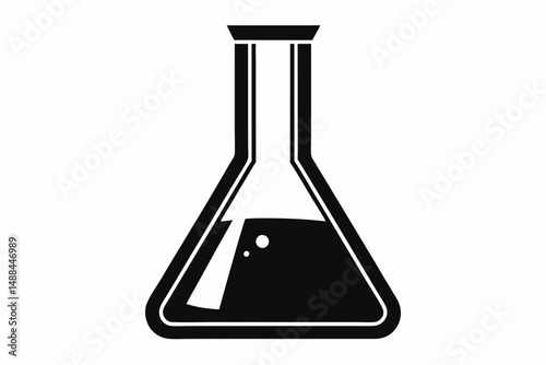 laboratory flask silhouette line art vector illustration with a white background