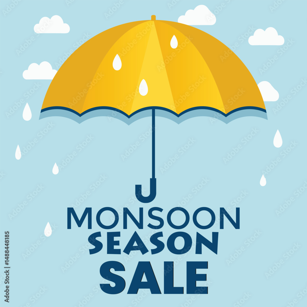 Monsoon Sale Vector Illustration with Umbrella and Cloud Elements Monsoon Sale Vector Illustration with Umbrella and Cloud Elements