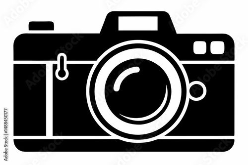photo camera silhouette line art vector illustration with a white background