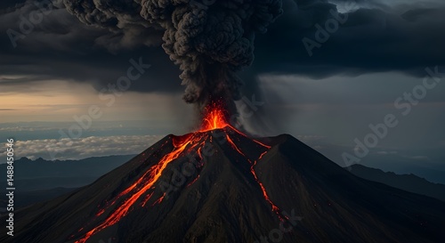 volcano eruption volcano with smoke clouds