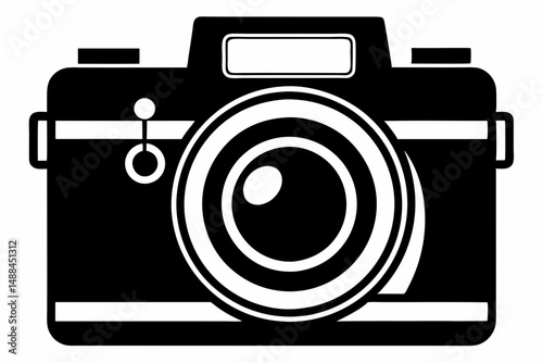 photo camera silhouette line art vector illustration with a white background