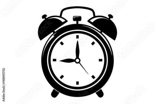 ringing alarm clock silhouette line art vector illustration with a white background