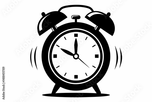 ringing alarm clock silhouette line art vector illustration with a white background