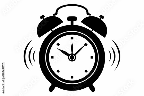 ringing alarm clock silhouette line art vector illustration with a white background