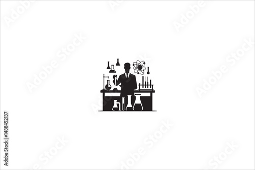 science lab cartoon silhouette with a simple, understated design set against a white background