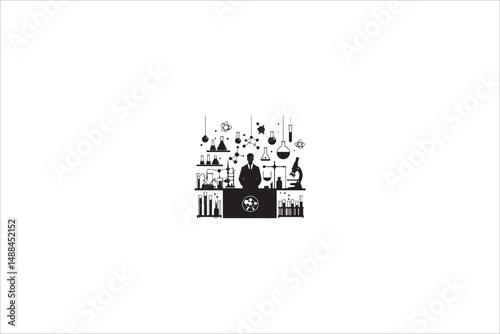 science lab cartoon silhouette with a simple, understated design set against a white background