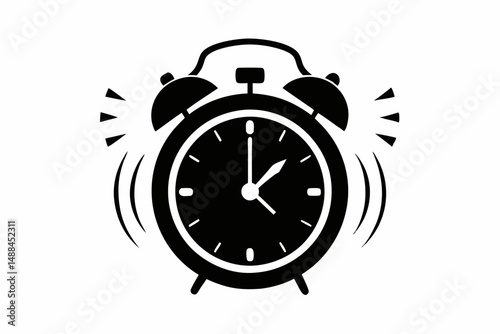 ringing alarm clock silhouette line art vector illustration with a white background
