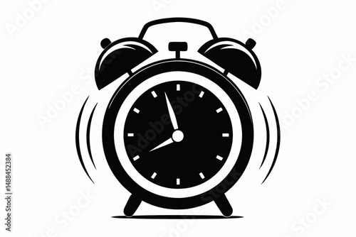 ringing alarm clock silhouette line art vector illustration with a white background