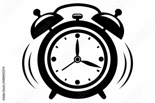ringing alarm clock silhouette line art vector illustration with a white background