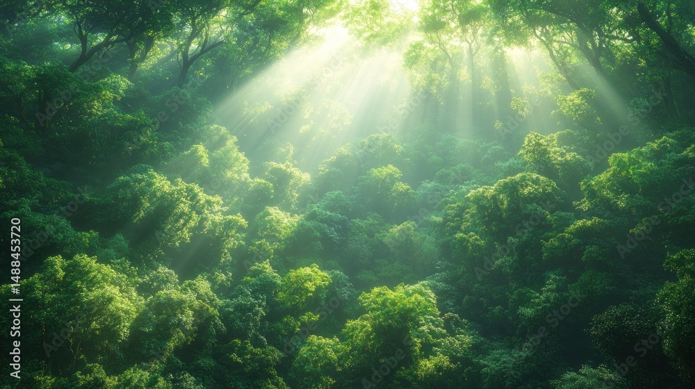 Fototapeta premium Lush forest canopy bathed in sunlight