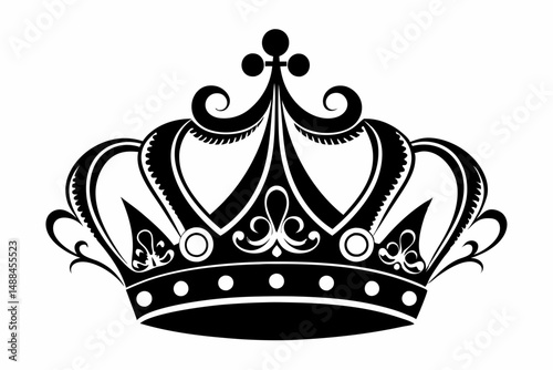 royal crown silhouette line art vector illustration with a white background