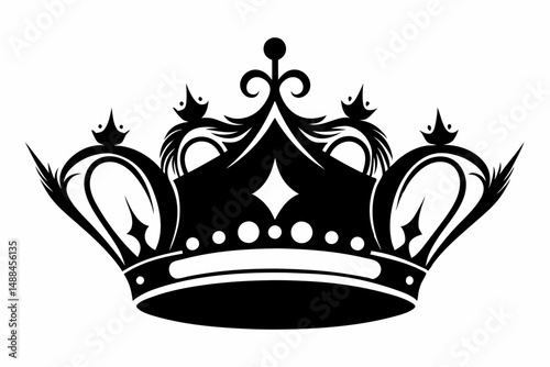 royal crown silhouette line art vector illustration with a white background