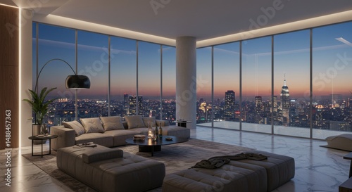 Luxurious Penthouse Apartment with Stunning City View at Night