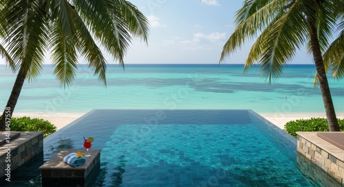 Luxury Infinity Pool Overlooking Tropical Beach