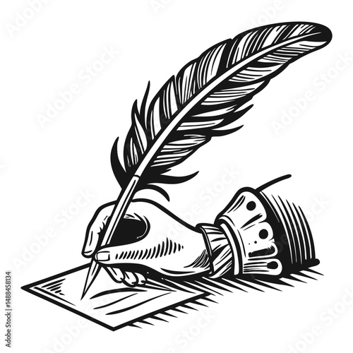 Feather clip Ink pen human hand vector art design
