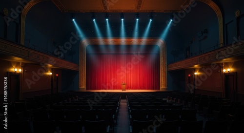 Majestic Empty Theater Stage with Spotlights