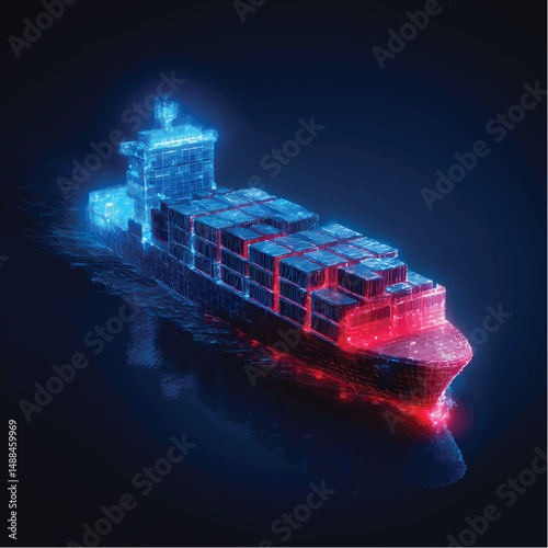 Neon Pixel Container Ship Voyage