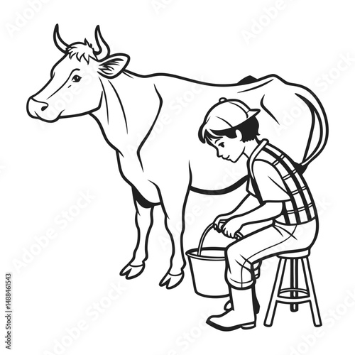 The milkman is milking the cow vector art silhouette