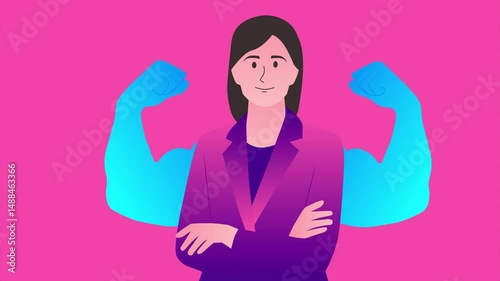 A Woman with Strong Self-Esteem. Minimal modern seamless motion design. Animation 2D