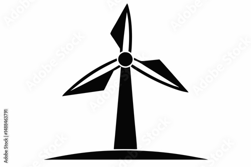 wind turbine silhouette line art vector illustration with a white background